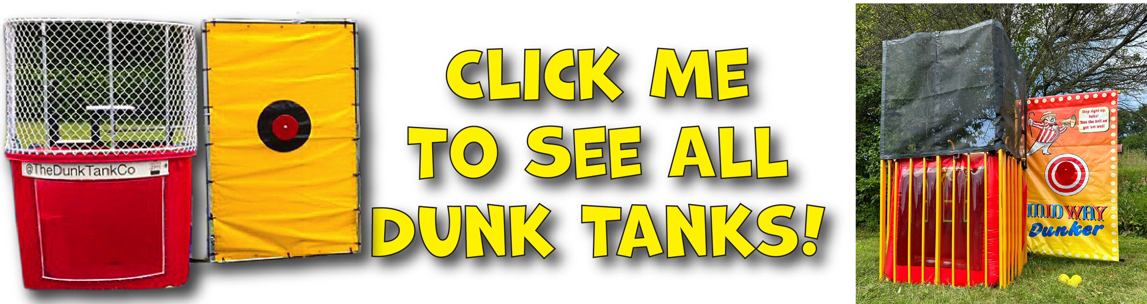 Explore Dunk Tank Rentals from The Dunk Tank Company for Guaranteed Fun! Selection of dunk tanks available for rent from The Dunk Tank Company, including classic red and carnival-themed options.